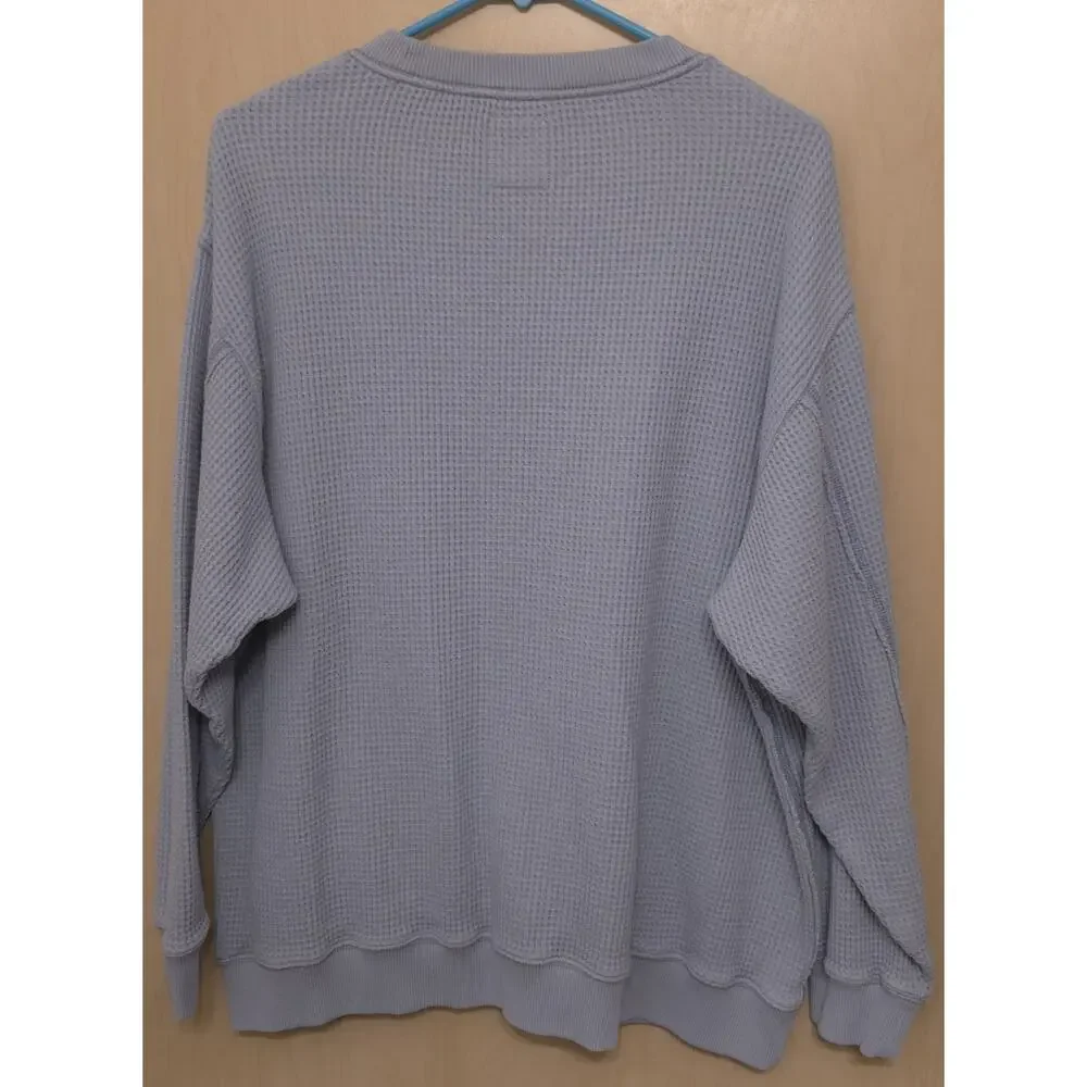 Aerie Sweatshirt Womens Large Blue Oversized Thermal Crew Neck Pullover